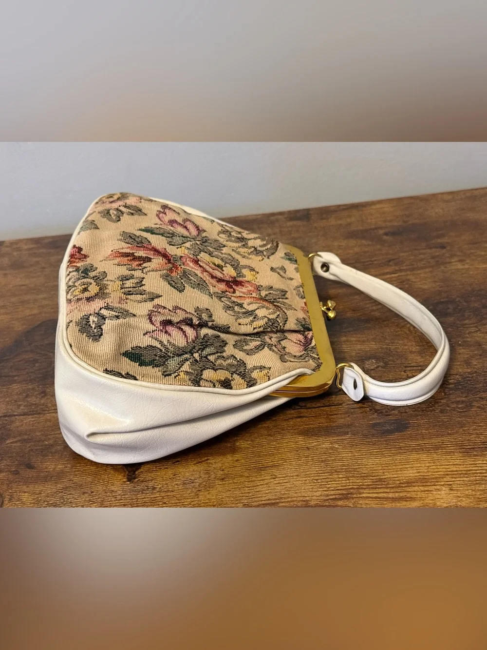 Vintage JR Miami Tapestry Top-Handle Bag in Cream and Pink